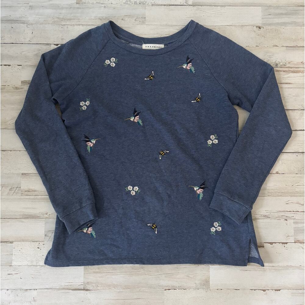 Retrology Embroidered Hummingbird Top sz Small EUC